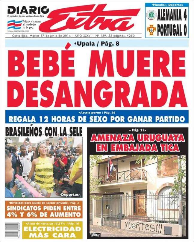 Ato de vandalismo em Montevidéu foi parar nas capas de jornais costarriquenhos