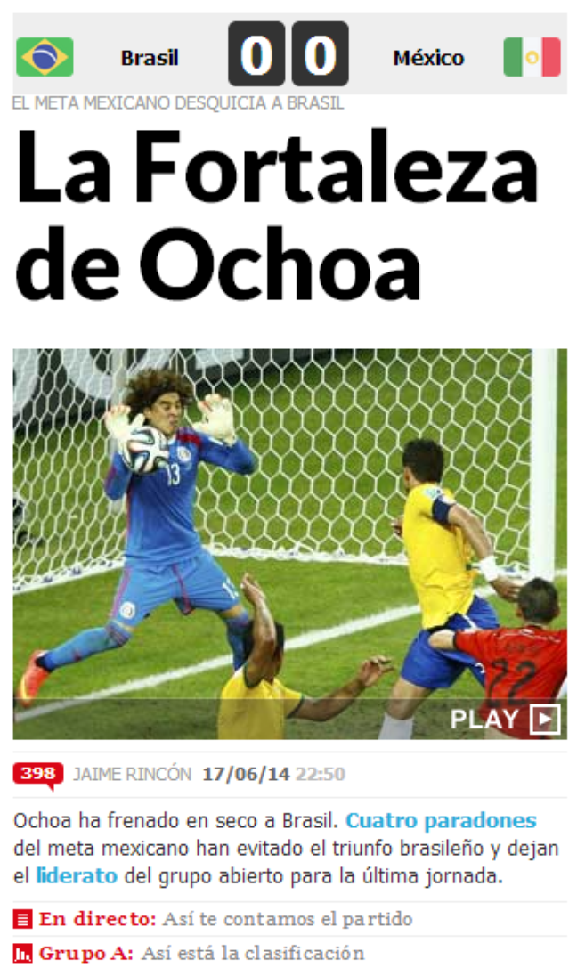 <p>"Fortaleza Ochoa", destacou o espanhol Marca</p>