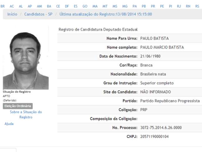 <p>Paulo Batista é candidato a deputado estadual em São Paulo</p>