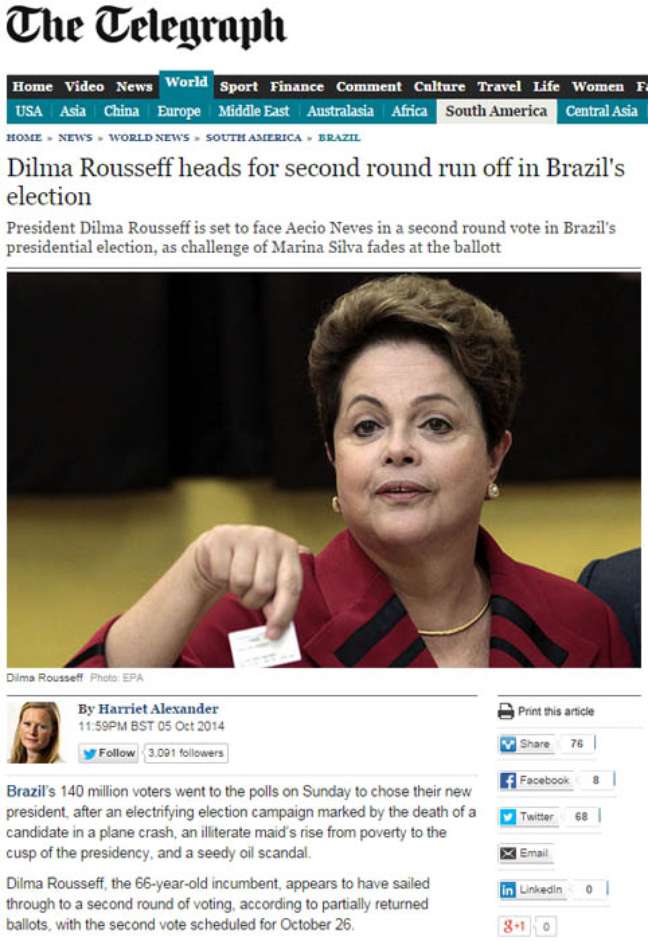 Imprensa internacional destaca vitória de Dilma no 1° turno