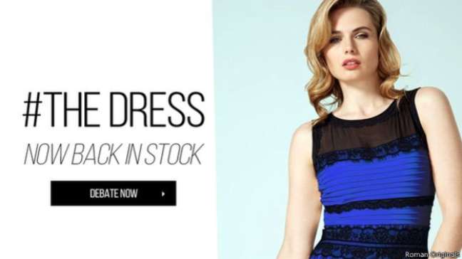 Anúncia de loja deixa claro que vestido é azul e preto 