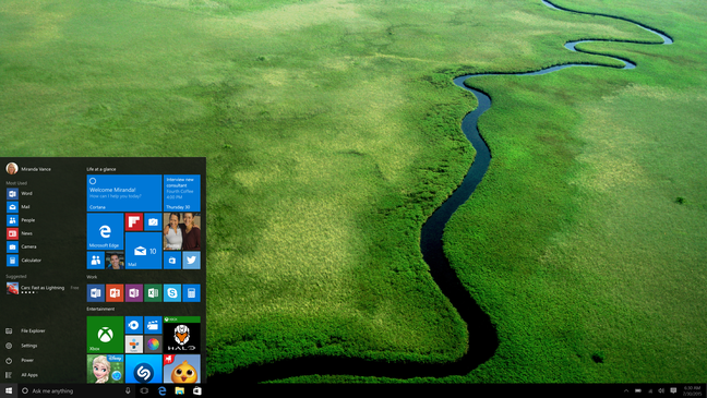 Novo menu iniciar do Windows 10