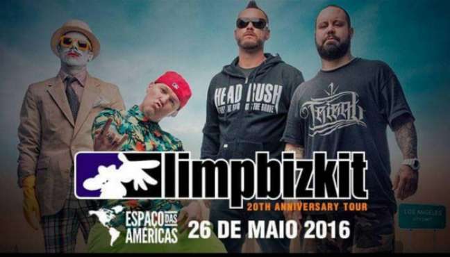 Em 26 de maio, o grupo americano Limp Biskit vem ao Brasil para uma apresentação única, no Espaço das Américas, com o intuito de celebrar os 20 anos de carreira da banda