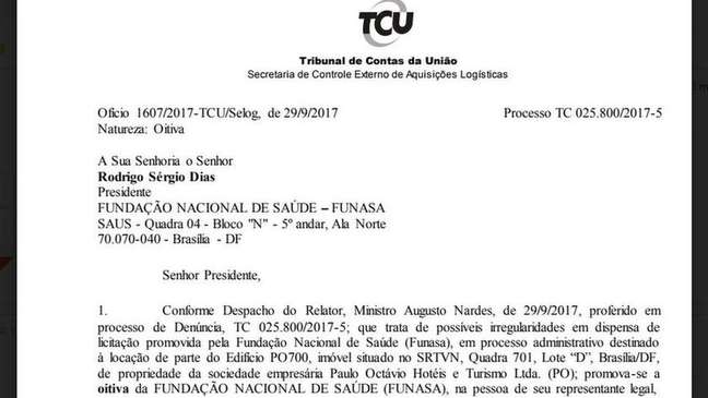 TCU apura contrato de locação para sede da Funasa, em Brasília 
