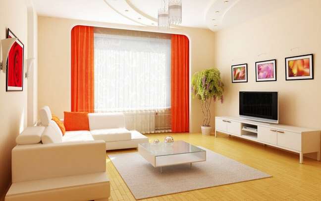 64. A cortina também é uma decoração simples que pode mudar a decoração de um ambiente.