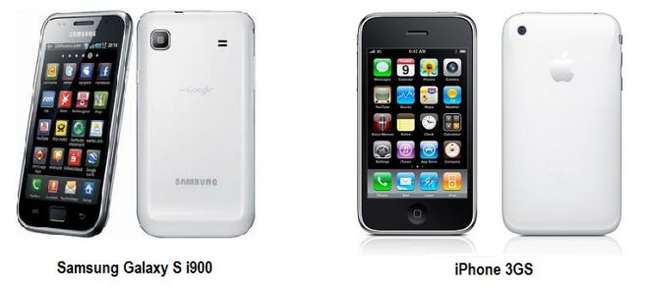 Galaxy S i900 (à esq.) e iPhone 3GS (à dir.): Impossível negar a semelhança (Imagem: Reprodução)