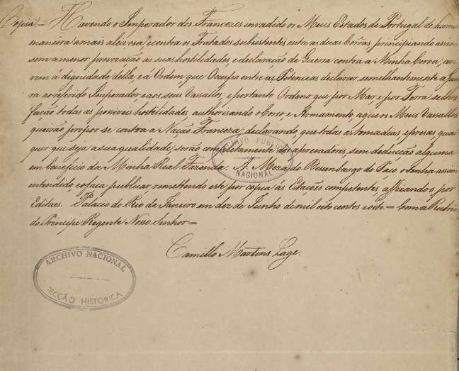 Declaração de Guerra de Dom João 6º a Napoleão Bonaparte