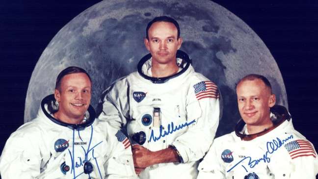 Neil Armstrong, Michael Collins e Buzz Aldrin, os tripulantes da histórica missão Apolo 11