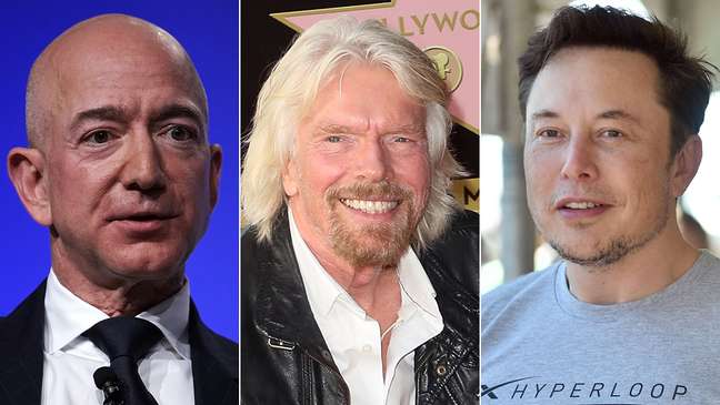 Jeff Bezos, Richard Branson e Elon Musk fizeram fortuna em outros ramos, como a indústria da música e a internet, e querem ser os primeiros a mandar turistas ao espaço