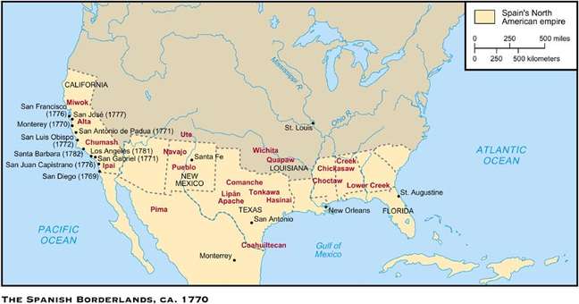 Até 1821, a América do Norte espanhola ia do Atlântico ao Pacífico