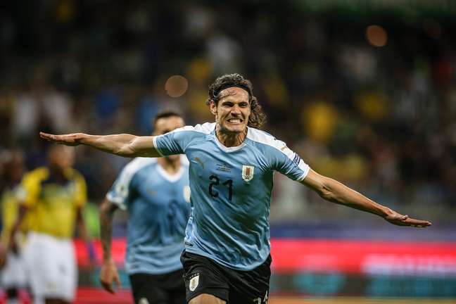 Comemoração do gol de Cavani (21), do Uruguai, marcado sobre o Equador durante partida válida pela 1ª rodada do Grupo C da Copa América disputada no Estádio do Mineirão, em Belo Horizonte (MG)
