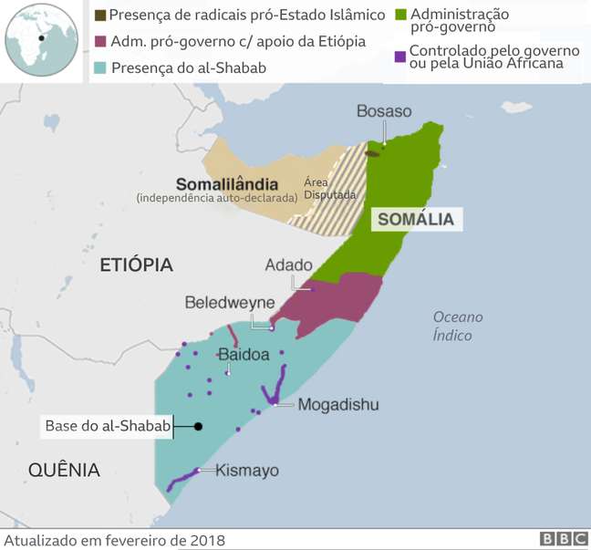 mapa da somália com áreas de controle