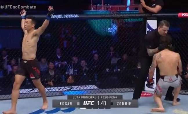 Zumbi Coreano deu show e nocauteou Frankie Edgar na luta principal do UFC Busan (Foto: Reprodução)