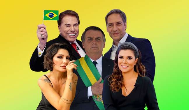 Bolsonaro entre Silvio Santos, Antônia Fontenelle, Mara Maravilha e Luís Ernesto Lacombe: apoio ao presidente gera pesadas críticas aos famosos