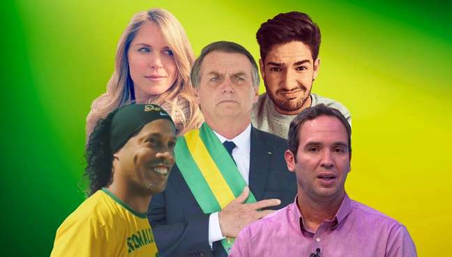 Jair Bolsonaro entre Ronaldinho Gaúcho, Susana Werner, Alexandre Pato e Caio Ribeiro: apoio ao presidente gera &#039;likes&#039; e críticas