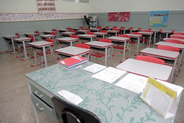 Salas de aula em escola pública no Paraná, vazias por conta do novo coronavírus (covid-19).
