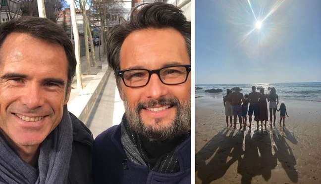 Pedro Lima ao encontrar Rodrigo Santoro em evento para atores na Espanha; e a última foto do galã com a mulher e os cinco filhos