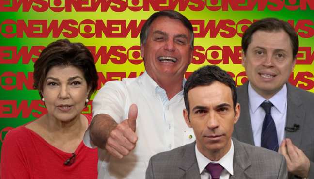 Bolsonaro entre Cristiana Lôbo, César Tralli e Gerson Camarotti: o presidente tem sido duramente criticado pelos comentaristas da GloboNews