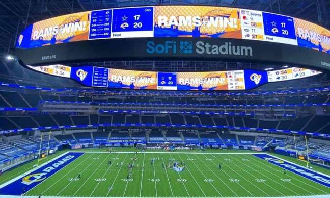 Jogo da NFL entre Los Angeles Rams e Dallas Cowboys, em 13/9, inaugurou oSoFi Stadium (Foto: Divulgação/NFL)