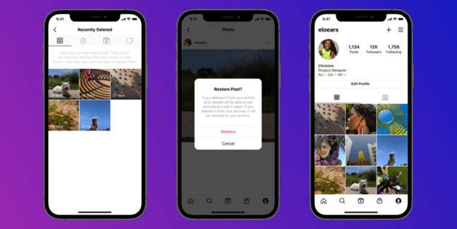 Instagram permite restaurar posts, stories e reels apagados