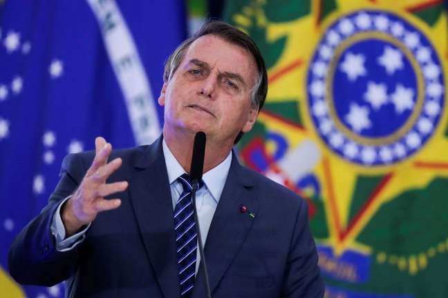Presidente Jair Bolsonaro discursa durante cerimônia no Palácio do Planalto
05/05/2021 REUTERS/Ueslei Marcelino