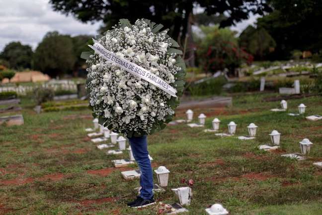 Funeral de vítima da Covid-19 no cemitério Campo da Esperança, em Brasília (DF) 
29/04/2021
REUTERS/Ueslei Marcelino