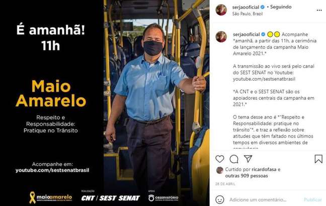 Conta oficial de Sergio Reis nas redes sociais divulga conteúdo promovido pelo Sest e pelo Senat