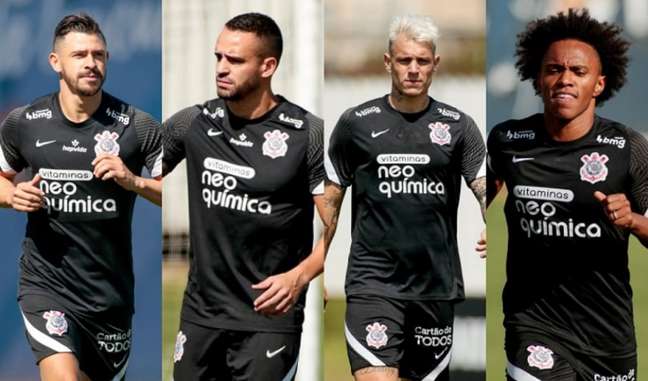 Giuliano, Renato Augusto, Róger Guedes e Willian são as estrelas atuais do Timão (Foto: Montagem/Ag. Corinthians) Giuliano, Renato Augusto, Róger Guedes e Willian são as estrelas atuais do Timão (Foto: Montagem/Ag. Corinthians)