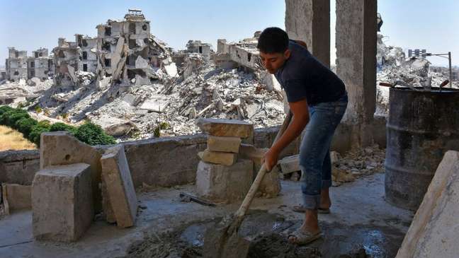 Uma grande área da Síria foi destruída pela guerra