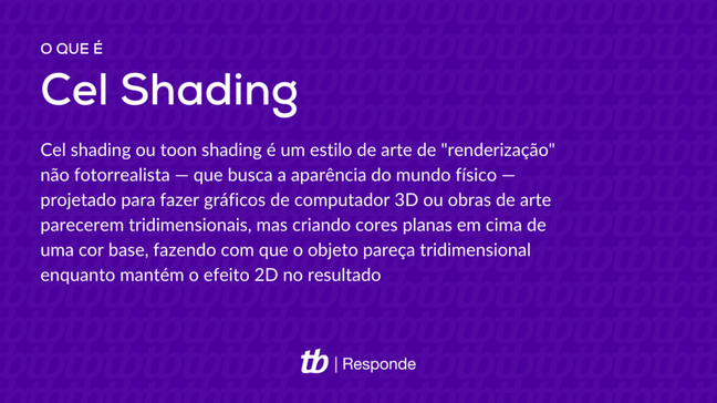 Cel shading ou toon shading é um estilo de arte de "renderização" não fotorrealista — que busca a aparência do mundo físico — projetado para fazer gráficos de computador 3D ou obras de arte parecerem tridimensionais, mas criando cores planas em cima de uma cor base, fazendo com que o objeto pareça tridimensional enquanto mantém o efeito 2D no resultado Cel shading ou toon shading é um estilo de arte de "renderização" não fotorrealista — que busca a aparência do mundo físico — projetado para fazer gráficos de computador 3D ou obras de arte parecerem tridimensionais, mas criando cores planas em cima de uma cor base, fazendo com que o objeto pareça tridimensional enquanto mantém o efeito 2D no resultado