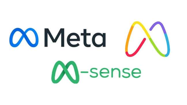 Logos da Meta, nova controladora do Facebook, da agência de marketing latino-americana MileniumGroup e da startup alemã M-sense 