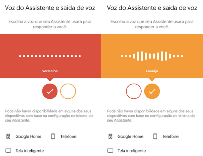 Novas opções de voz Vermelho e Laranja no Google Assistente Novas opções de voz Vermelho e Laranja no Google Assistente