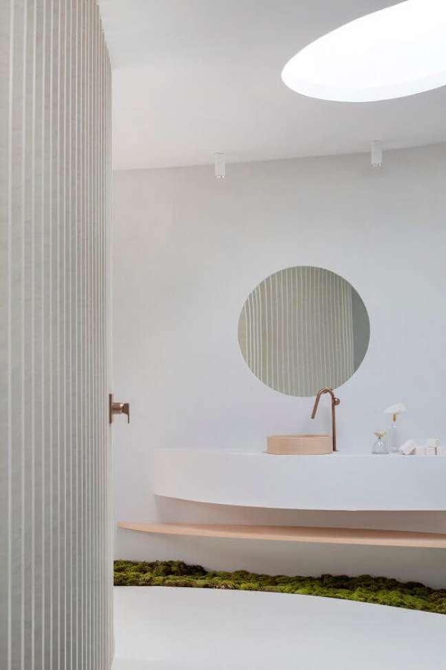 11. Banheiro com torneira rose gold e cuba rose – Projeto Melina Romano Casa Alma Duratex Foto MCA Estudios 11. Banheiro com torneira rose gold e cuba rose – Projeto Melina Romano Casa Alma Duratex Foto MCA Estudios