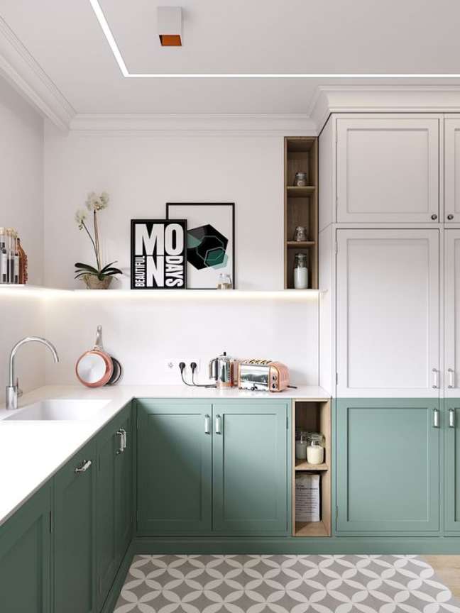 54. Cozinha branca e verde pastel planejada – Foto Casa Vogue