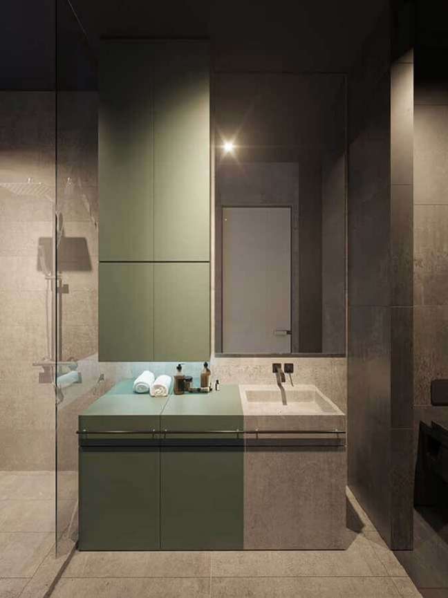 7. Cimento queimado para decoração de banheiro industrial moderno – Foto: Home Fashion Trend