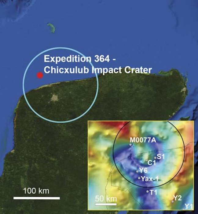 A cratera de Chicxulub, a Península de Yucatan, México 