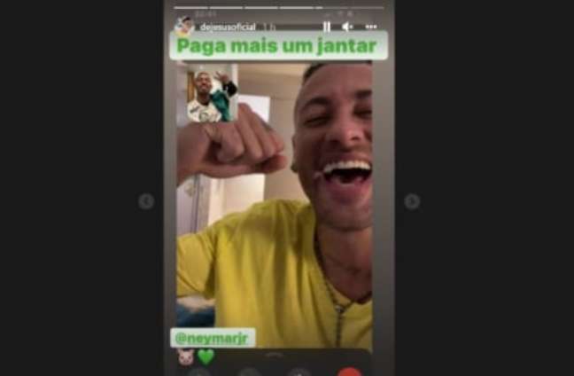 Print da ligação onde Gabriel Jesus cobra mais um jantar de Neymar (Foto: Reprodução/Instagram)