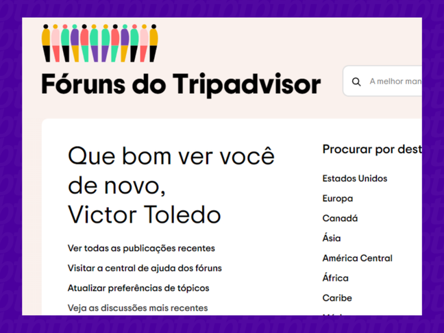 Fórum da comunidade do Tripadvisor permite criar tópicos para discussões 