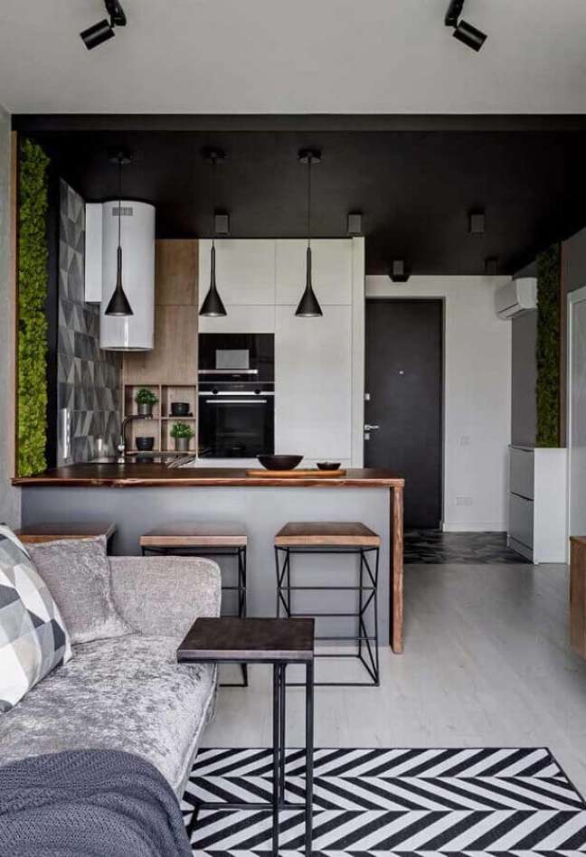12. Banco baixo para cozinha americana decorada com estilo industrial – Foto: Futurist Architecture
