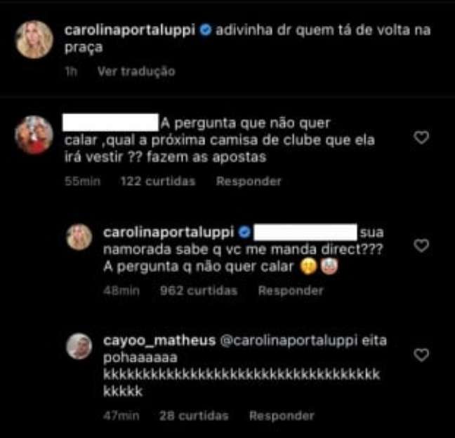 Carolina Portaluppi aproveitou para responder provocação de seguidor (Reprodução / Instagram)
