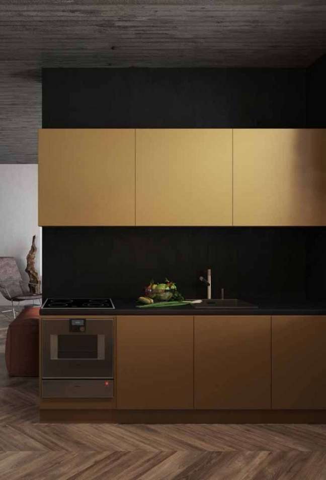 21. Cozinha cor dourada e preta – Foto Decor facil
