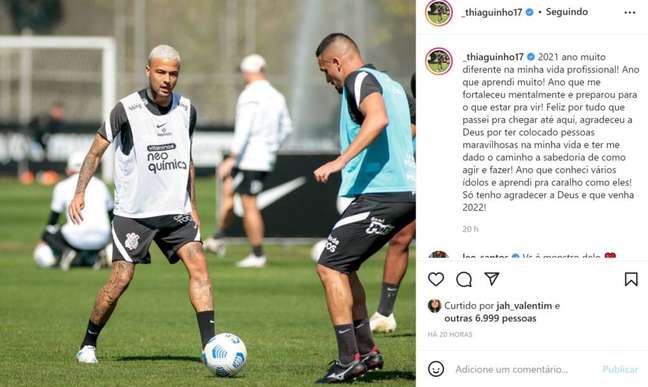Thiaguinho tem contrato com o Corinthians até dezembro de 2022 (Foto: Reprodução Instagram)