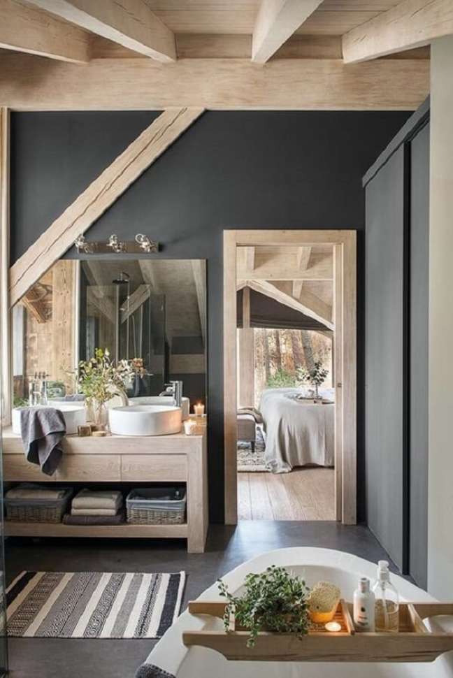 22. Banheiro com decoração cinza azulado – Foto Simples Decor