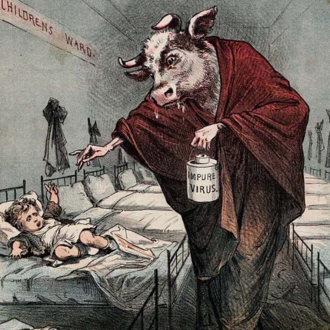 "Melhor não vacinar do que vacinar com vírus impuro" por Joseph Keppler (1838-1894).