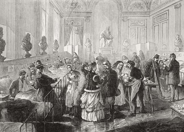 O Teatro Francês convertido em um hospital militar em Paris, The Illustrated London News, 18 de fevereiro de 1871