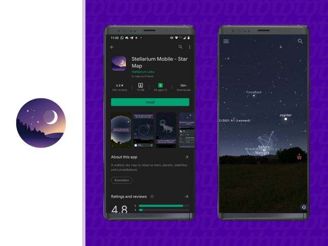 Stellarium é um aplicativo disponível gratuitamente apenas para Android 