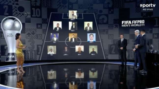 Ataque do time masculino teve Messi, Lewandowski, Haaland e Cristiano Ronaldo (Foto: Reprodução / SporTV)