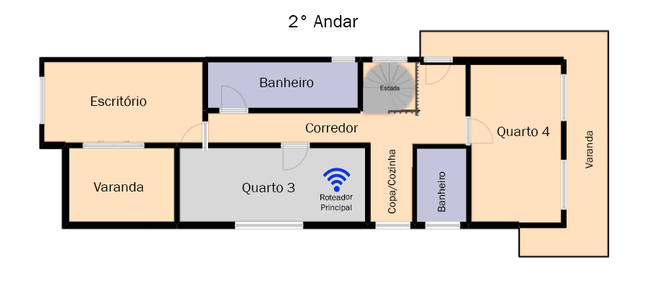 Planta da residência no 2° andar, onde foi posicionado o equipamento principal do Google Wifi 