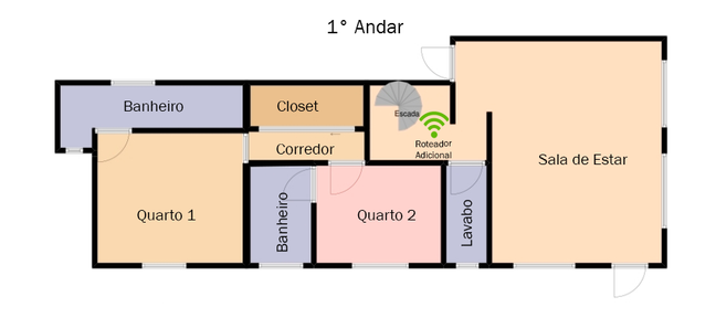 Planta da residência no 1° andar, onde foi posicionado o equipamento adicional do Google Wifi 