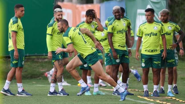 Elenco do Verdão treina na pré-temporada, na Academia, na última segunda-feira (Foto: Cesar Grecco/Palmeiras)